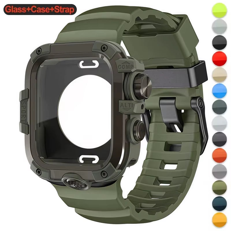 Armor Metal Case+Strap for  Watch Series 10 9 8 7 6 5 Se HD Glass Drop Resistant Waterproof Protect Cover Iwatch 44Mm 45Mm